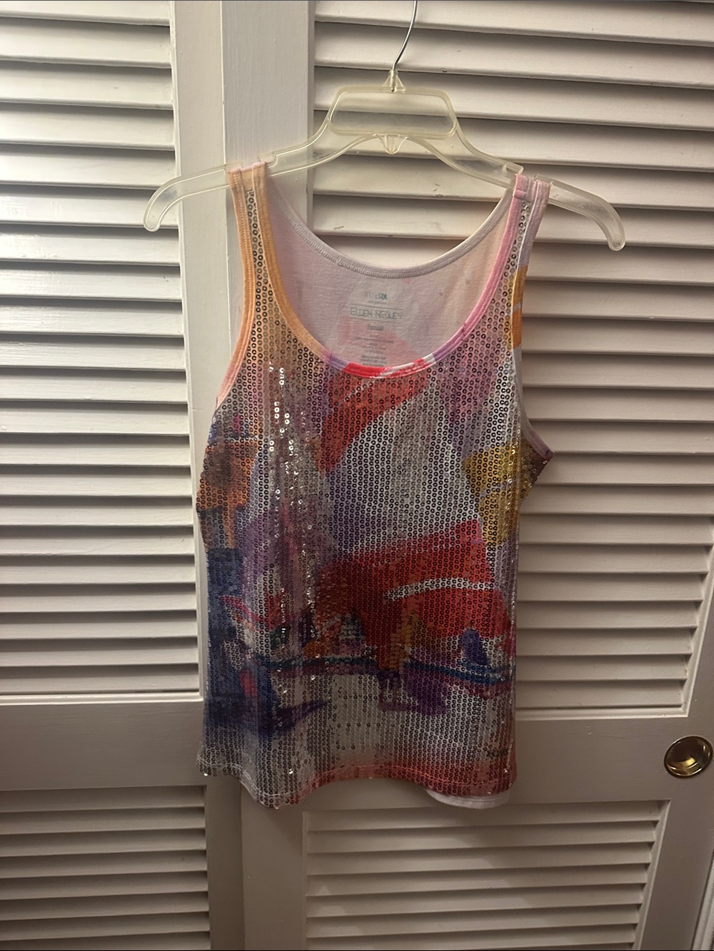 Sequined Abstract Print Tank Top - Multicolor